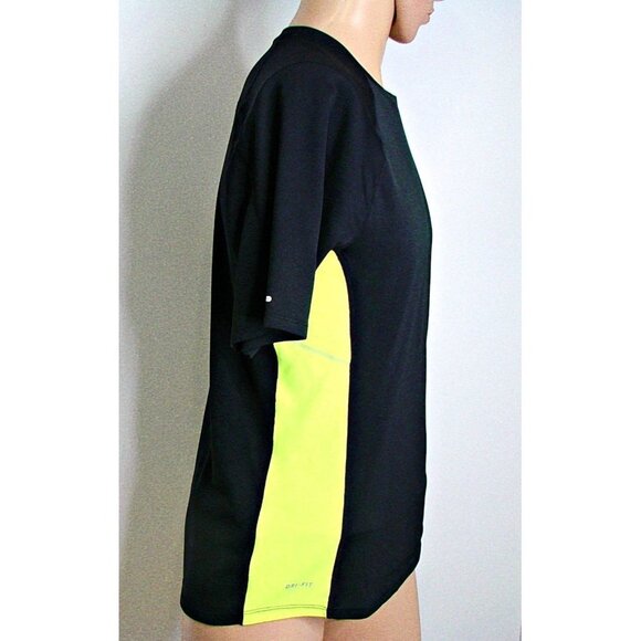 Mens Nike Running Dri FIT Shirt Black with Neon Yellow Reflectors Poly Mesh Sz M - Picture 4 of 11